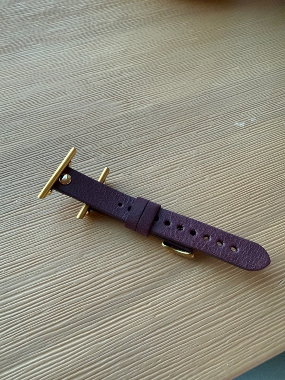 Leather Apple Watch Strap in Deep Plum with Gold Hardware - women’s